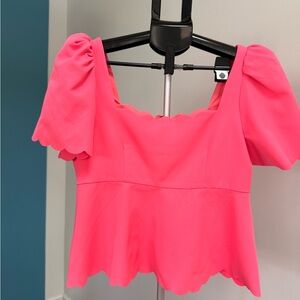 Fab’rik Hot Pink Scallop-Edge Puff Sleeve Top